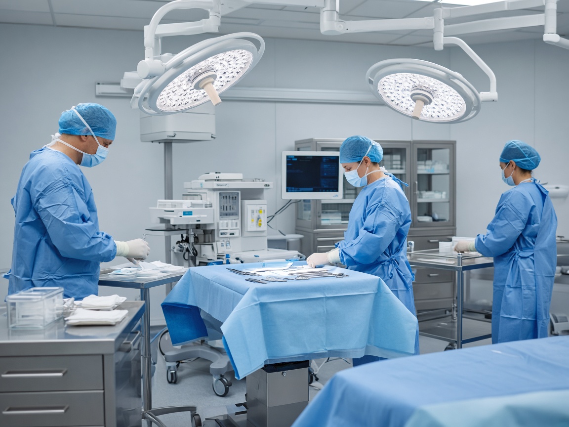 Surgical team preparing an operating theatre